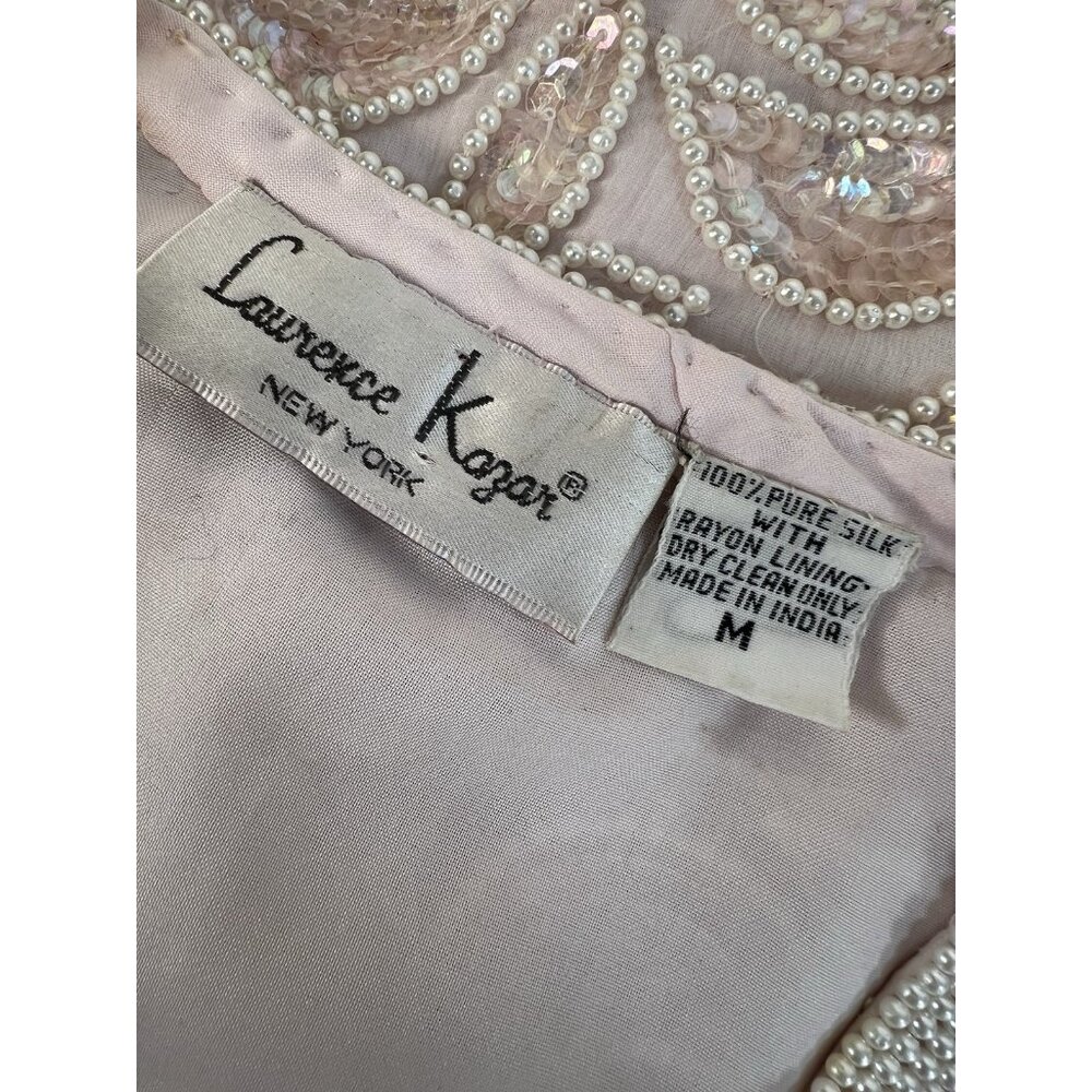 vtg‎ Lawrence Kazar Sequin/Pearl Silk Pink Nude  Womens M Cardigan - Picture 8 of 8